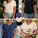 Evervibe 3 Pack Women's Plus Size T-Shirts, V Neck Short Sleeve Shirts Loose Fit Curved Hem Tees Casual Swing Tops (XXXL)