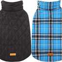 Kuoser Warm Dog Coat, Reversible Waterproof Winter Coat - British Style Plaid Dog Clothes, Blue L