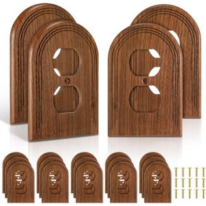 15 Pcs Walnut Wood Switch Cover Brown Outlet Covers Wall Plate Decorative Boho Plug Plate Vintage Rustic Contemporary Interior Room Home Decor (8.2 * 13cm,Arch Double Hole)