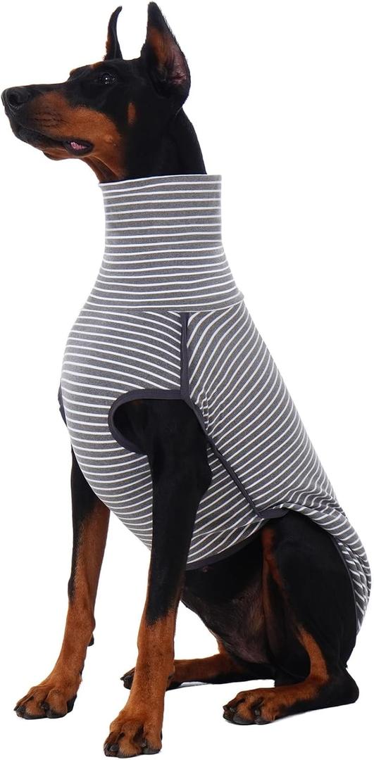 ROZKITCH Dog Winter Coat Soft Pullover Pajamas, Pet Windproof Warm Cold Weather Jacket Vest Cozy Jumpsuit Apparel Outfit Clothes for Walking Hiking Travel Sleep Stripe 2XL (Back Length:22-25")