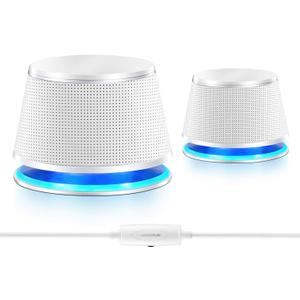 SW102 Computer Speakers, 5Wx2, Deep Bass in Small Body, Stereo 2.0 USB Powered 3.5mm Aux Multimedia Speakers, Built-in Bottom Bass Radiators, PC Laptop Desktop Speakers, White