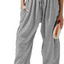 TARSE Womens Linen Wide Leg Striped Pants Casual Barrel Loose Drawstring Low Waist Palazzo Harem Pants with Pockets XL