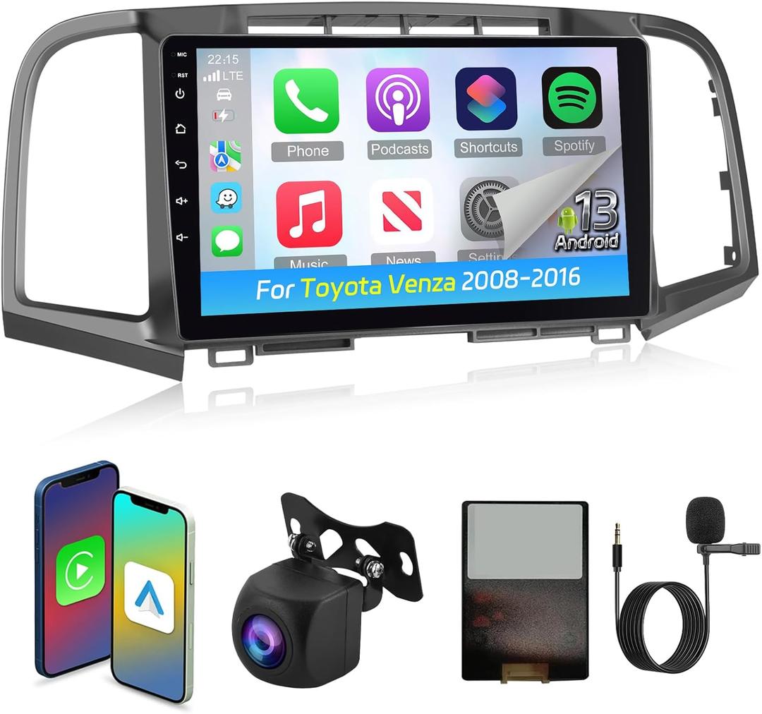 [4+64G] NHOPEEW Android Car Stereo for Toyota Venza 2008-2016 - Car Radio with 9 Inch HD Touchscreen - Wireless CarPlay & Android Auto / 32 EQ/WiFi/GPS Navi/SWC/Bluetooth + AHD Backup Camera