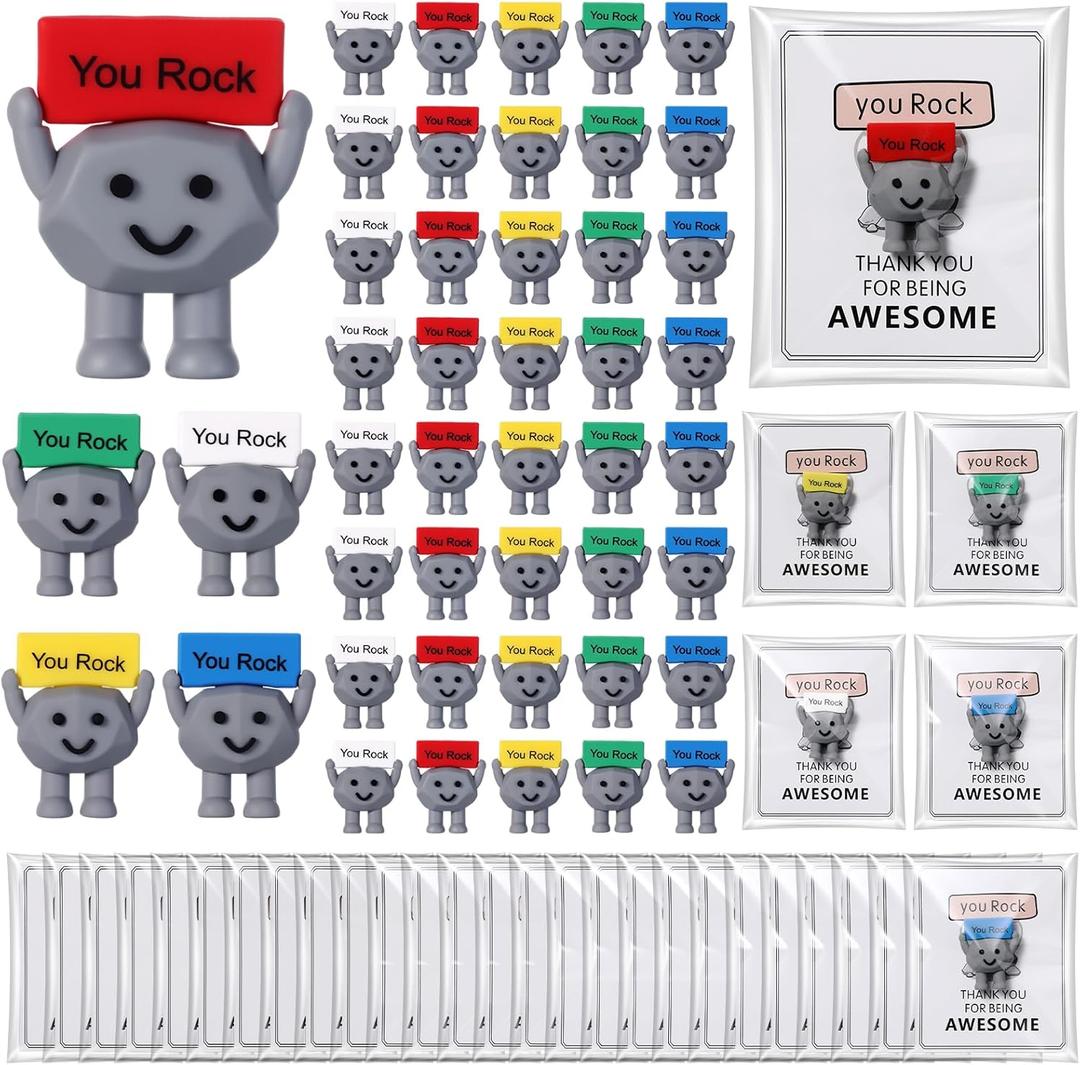 Gejoy 25 Sets Positive Mini Figurines Gifts Miniature Emotional Mini Rubber Toy with Positive Card Gift Bags Inspirational Birthday Gifts for Coworkers Employees (Rock)