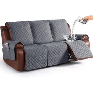 KinCam Waterproof Recliner Sofa Cover, Non-Slip Reclining Couch Covers for 3 Seat, Recliner Couch Cover Furniture Protector with Elastic Straps for Pets, Kids, Dark Gray