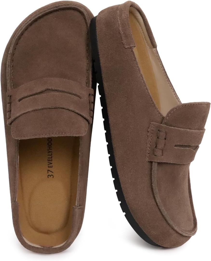 EVELLYHOOTD Lofel| Suede Clogs Slip-On Mules Wide Fit for Women Men, 41