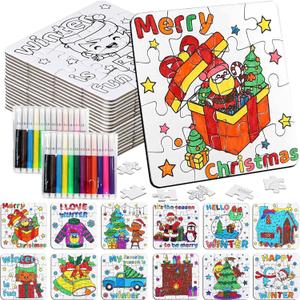 Christmas Crafts Kits Winter Crafts DIY Puzzle for Boys, Girls & Adults, Xmas Arts with Tree Bell Reindeer Santa Claus Star Snowmen Holiday Craft for Party Favors & Gift Bulk Classroom Activities