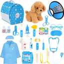 Barber Shop Pretend Play Toy, Kids Hair Salon Toys, Kids Shaving Kit for Boys Ages 3+ with Blow Dryer, Electric Shaver Toys, Tool Bag and Stylist Shave Barber Accessories for Role Play (Blue)