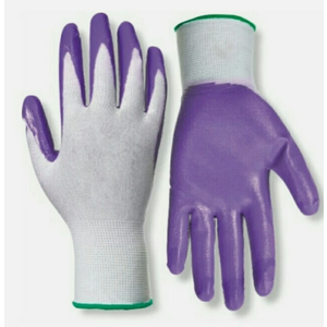 RED STEER GLOVE COMPANY, NITRILE PALM GARDENING GLOVES,PACK OF 10, (White& Purple), Medium