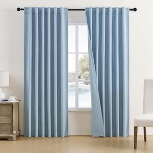 DUALIFE Back Tab Curtains 90 Inches Long for Bedroom 2 Panels Set Thermal Insulated Room Darkening Window Curtain Drapes/Panels for Living Room Boys Rod Pocket 50W x 90L Inch Dusty Stone Blue