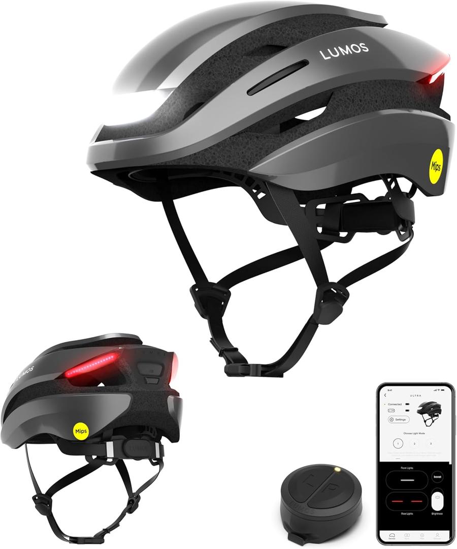 Lumos Ultra Smart Bike Helmet | Customizable Front and Back LED Lights with Turn Signals | Road Bicycle Helmets for Adults: Men, Women (XL (24"-25-1/2" / 61 to 65cm), Ash Grey with MIPS)