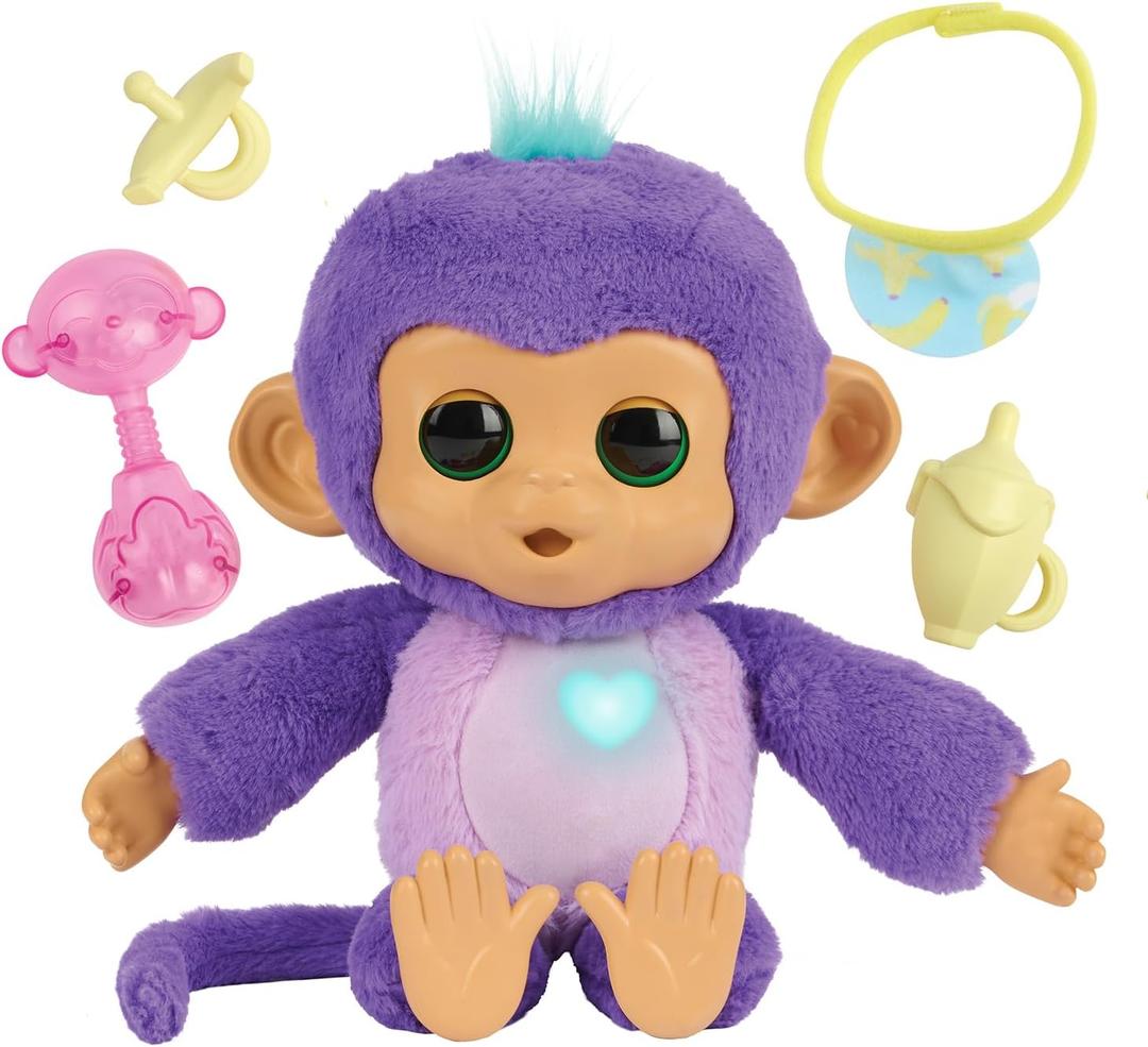 Care n Cuddles Interactive Baby Monkey, Sunny (Purple), Toys for 3 Year Olds, 150+ Sounds and Reactions, Heart Lights Up