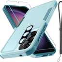 RMOCR Case for Samsung Galaxy A36/A56, Full Body Heavy Duty Rugged Shockproof Protective Phone Cover with Lanyard Strap, Tempered Glass Screen Protector and Camera Lens Cover, Mint Green