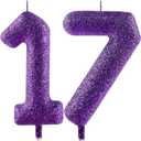 Glitter Purple Birthday Candles,Number 17 Candle,Happy 17th Birthday Candles for Girls Cake Topper Decor,2.36inch Number Candle Party Celebration Anniversary Decoration