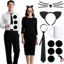 10 Pcs Halloween Costume Kit Office Costume Accessories for Adults Three Hole Stickers Ceramic Coffee Mug, Cat Ear Headband, Black Tie, Felt Cat Mustache for Iconic TV Duo