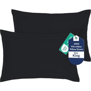 Royale Linens Pillow Shams 2 Pack King Size 20x36 Inch - Brushed 1800 Microfiber - Bed Pillow Shams, Wrinkle Resistant Super Soft and Cozy - Back Overlap Closure - Oxford Pillowcase (King, Black)