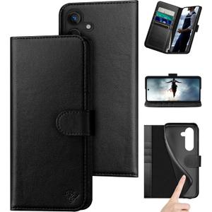 DuckSky Compatible with Samsung Galaxy S25 FE Genuine Leather Wallet caseRFID Blocking4 Credit Card HolderReal Leather Flip Phone case Cover Women Men for Samsung S25FE case Black