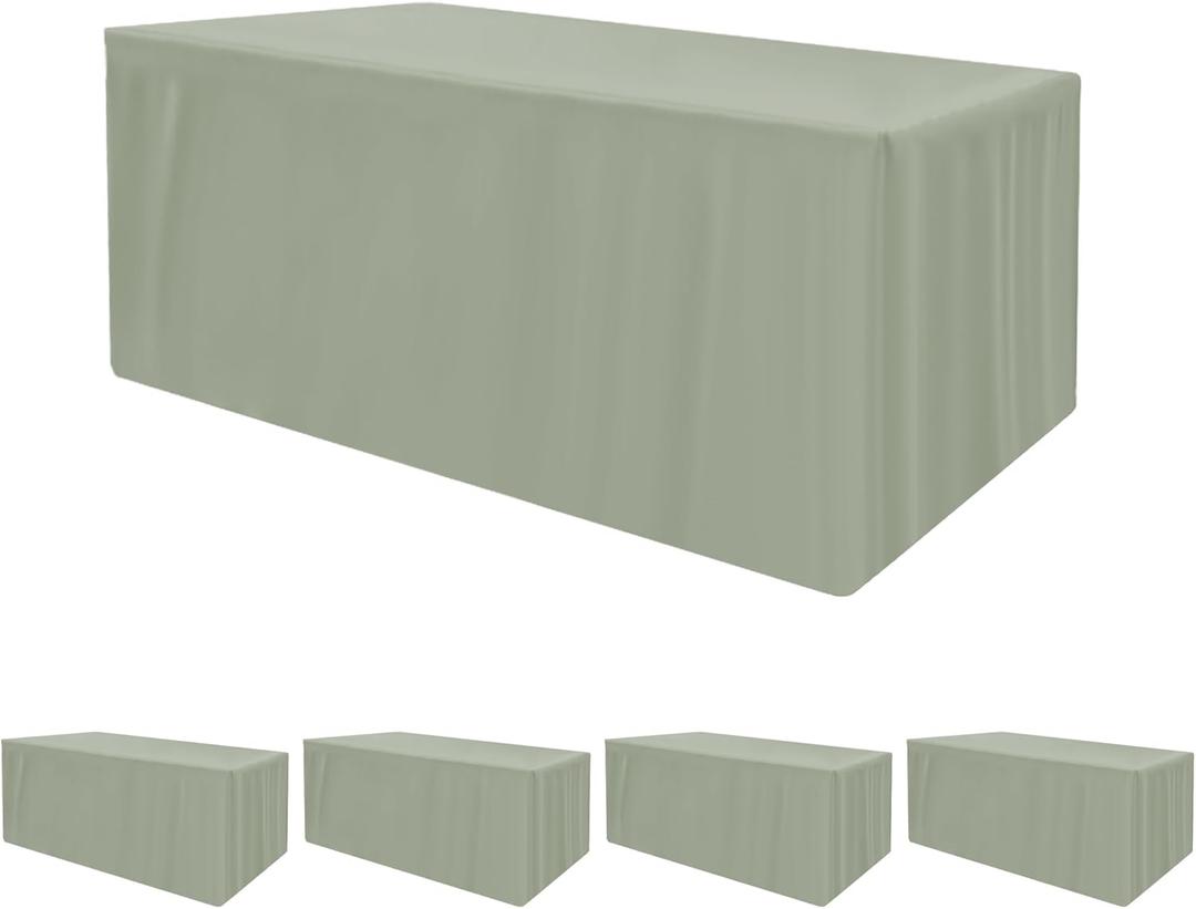HolidayIdeas Fitted Tablecloths for 8 Foot Rectangle Table, Wrinkle Resistant Washable Table Cover 30x96 Inch for Vendor Booth Display, Banquet, Trade Show, Sage Green, 4 Pcs
