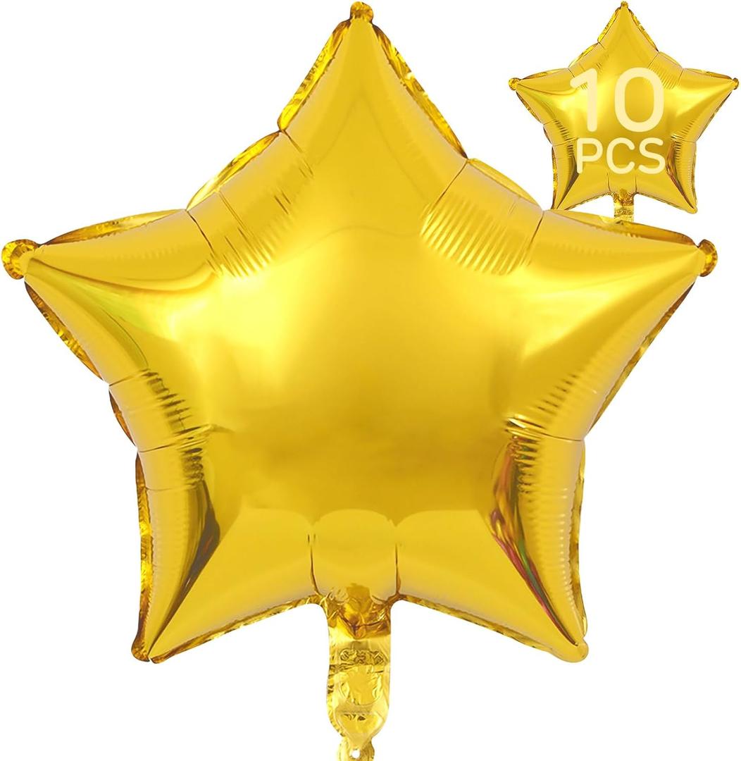 3 x Star Balloons 18 Inch, 10 Pcs Gold Star Shaped Mylar Helium Foil Metallic Balloon for Birthday Party Decorations Baby Shower Wedding Anniversary Backdrop Party Supplies