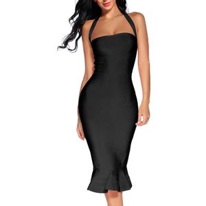 houstil Women's V Neck Halter Fishtail Bandage Bodycon Dress Party (Medium, Black) houstil Women's V Neck Halter Fishtail Bandage Bodycon Dress Party (Medium, Black)