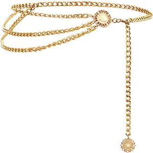 Glamorstar Multilayer Metal Waist Chain Dress Belts Metal Belt for Women (Medium (43.3 in), Gold)