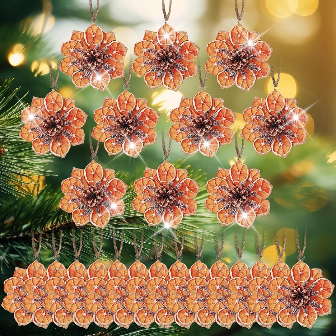 Soulchen 24 Pcs Christmas Tree Decoration Acrylic Orange Slice Pine Cones Christmas Ornaments with Rope Hanging Farmhouse Autumn Rustic Decor for Xmas Tree Winter Holiday Party Decorations DIY Crafts