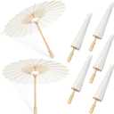 5 PCS 33 Inches White Paper Umbrellas, Oiled Chinese & Japanese Style White Parasols, White Paper Parasols Umbrellas Bulk for DIY Painting, Wedding, Bridal Party, Ceiling Decoration