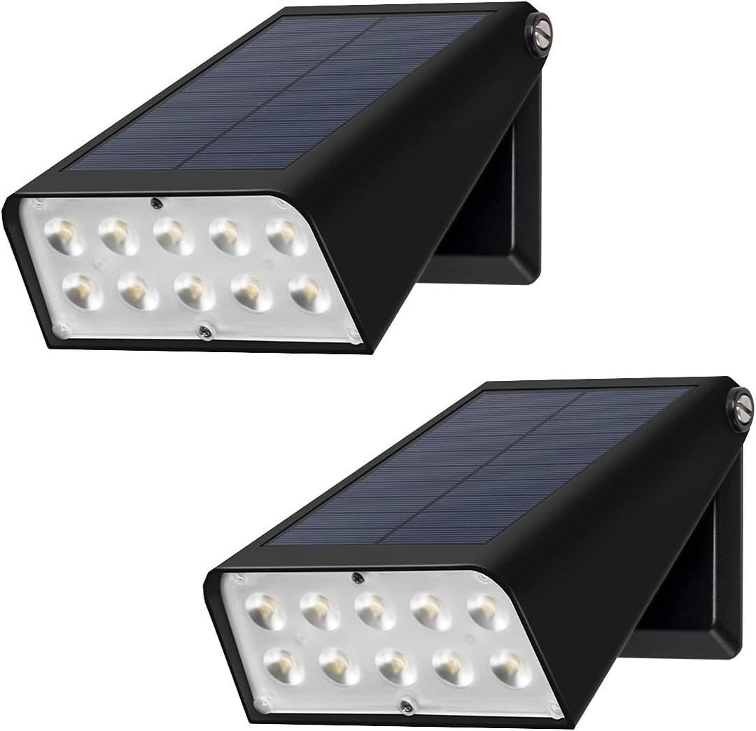 Patio Wall Light Solar Powered, Dusk-to-Dawn Deck Lights, 2-Mode 90 Rotatable, Outdoor Security Lights Waterproof, Solar Spotlight for Porch, Garage, Fence, 2-Pack
