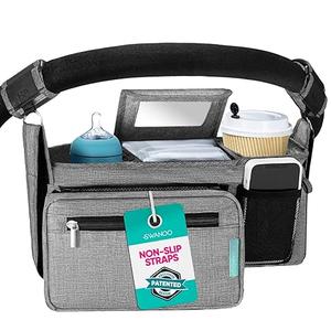 Swanoo Stroller Caddy Organizer With Cup Holder, Non Slip Straps Bag for Phone, Pet Stroller Accessories, Universal Fits Uppababby Vista v2 Wonderfold Wagon, Doona and More