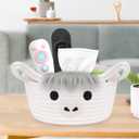 Highland Cow Basket for Nursery, Small Gift Basket, White Round Woven Cotton Rope Storage, Baby 0rganizer with Ears Handles, Blanket Towel Decor Empty Storage Bins,8.2 x 4.7 in
