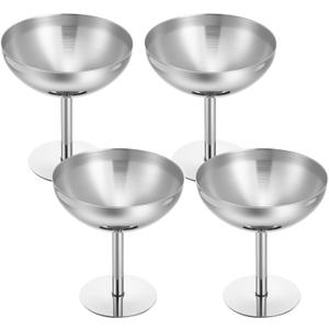 4Pcs Ice Cream Cup, Stainless Steel Serving Dessert Bowls Cups Sauce Bowls Mini Round Footed Yogurt Snack Candy Cups for Salad Fruit Pudding Christmas Party