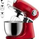 COWSAR Stand Mixer, 12 Speeds Tilt-Head Electric Commercial Stand Mixer, 3-In-1 Kitchen Mixer with Bowl, Dough Hook, Whisk and Beater, Red