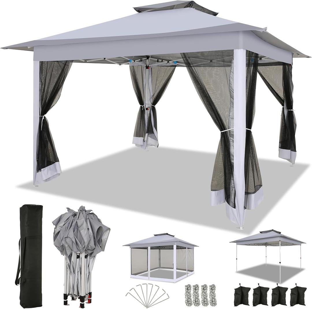 COBIZI 12x12 Pop up Gazebo on Clearance with Mosquito Netting, carpas para Patio Deals, Outdoor Canopy Tent with Portable Carrying Bag, Patio Gazebo for Garden Backyard & Lawn & Beach, Grey