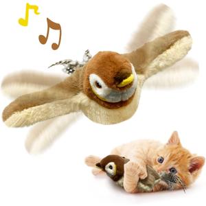 KreizyGo Cat Toys, Flapping Wings Sparrow, No Flying, Chirping Bird Interactive Catnip Toy for Kitten or Small Dogs, Touch Activated, Rechargeable