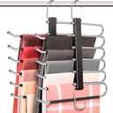 HUITEM 4 Pack 6-Tier Space Saving Pant Hangers, Anti-Slip, Lightweight, Stainless Steel, Black, 6 Pairs Jeans Hangers