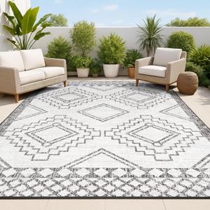 JONATHAN Y Diamond Tribal Medallion Indoor Outdoor Area Rug 8X10 Ivory/Black, Marokko for Backyard, Patio, Porch, Easy-Cleaning, High Traffic, Pet-Friendly, Non-Shedding (SMB127E-8)