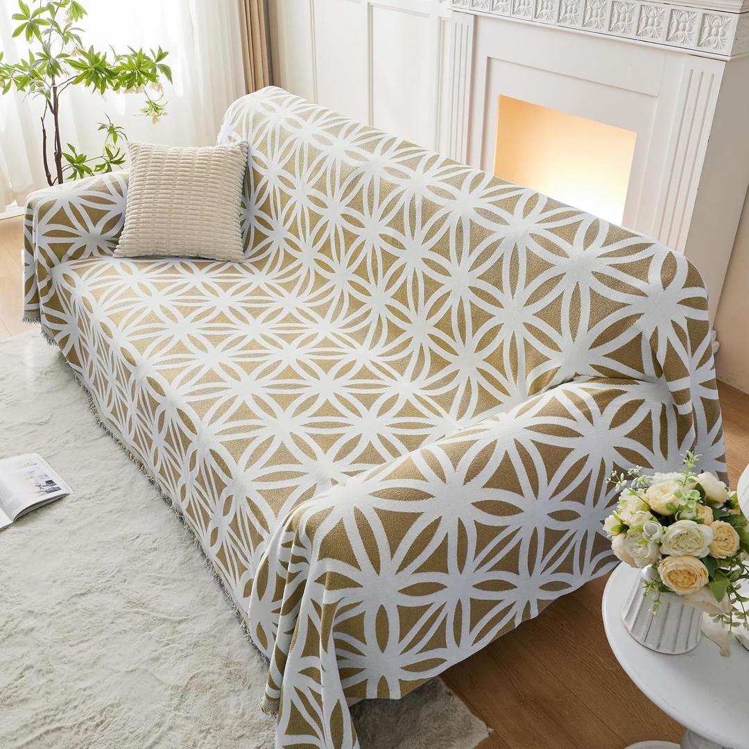 LOMAO Couch Cover Sofa Covers for 3 Cushion Sectional Couch Covers L Shape Couch Cover with Tassel Sofa Protector Washable Reversible Chenille Sofa Slipcover for Pet (1-Khaki,(XLarge71*134))