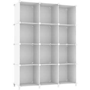AWTATOS Cube Storage Organizer Storage 12 Cube Bookshelf DIY Plastic Closet Clothes Storage Shelves with Wooden Mallet, Stackable Storage Solution for Home, Bedroom, White