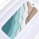 Blue Abstract Beach Bath Mat for Tub Non Slip, Blue Sea 40 X 16 Inch Extra Long Bathtub Mat for Tub Anti Slip with Suction Cups and Drain Holes for Kids Adults Elderly