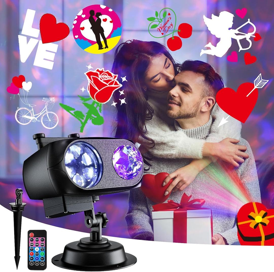 Brighter Valentine Projector Lights for Home, 2024 Upgraded Valentine Decorations Holiday Projector Display 8 Patterns At A Time (3D Ocean Wave & Patterns), 8 Holiday Themes Valentine Day Decor Light
