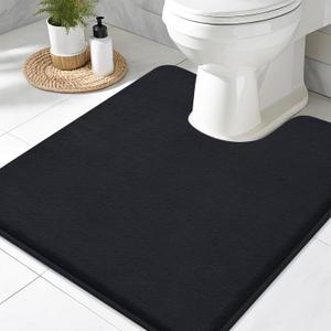 Smiry Memory Foam Toilet Rugs U-Shaped 20x20, Extra Soft Absorbent Non-Slip Contour Bathroom Rugs, Machine Washable Bath Mats for Toilet, Black