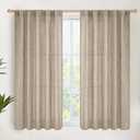 YoungsTex Oatmeal Linen Curtains 48 Inch Length, Burlap Semi Sheer Drapes Light Filtering with Rod Pocket Back Tab for Living Room Short Window, 2 Panels, 42 X 48 Inch