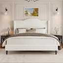 Queen Bed Frame with Wingback Headboard, Upholstered Boucle Platform Bed Frame Easy Assemnly, Solid Wooden Slats Support, Noise-Free, No Box Spring Needed, Soft Cloud Bed for Bedroom, Cream