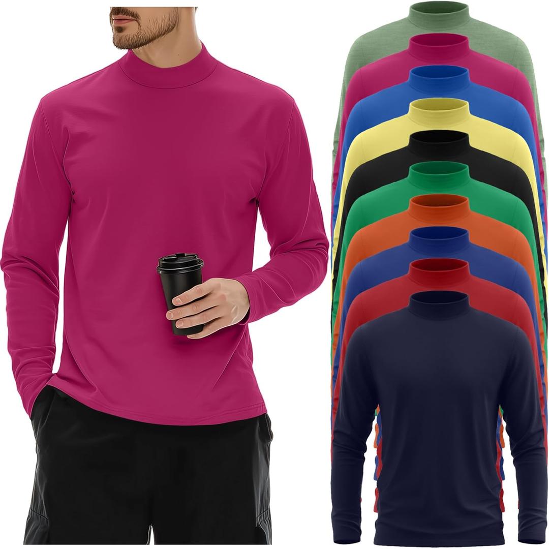 10 Pack Mens Big and Tall Mock Turtleneck Shirts Basic Tops Multipack (X-Large, Dark Haze Blue, Red, Royal Blue, Light Orange, Green, Black, Yellow, Bright Blue, Rose Red, Bean Green)