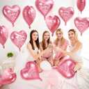 DPKOW 30pcs Galentines Balloons Happy Galentines Day Decorations, 18 Inch Pink Heart Foil Balloons Valentines Day Decorations, Romantic Girl Lady Friendship Decor