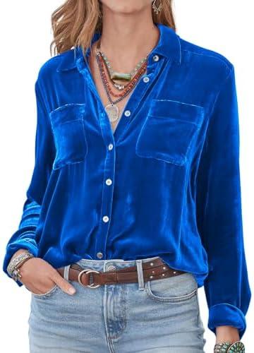 R.Vivimos Womens Winter Velvet Long Sleeve Button Down Casual Tops Shirts, Medium