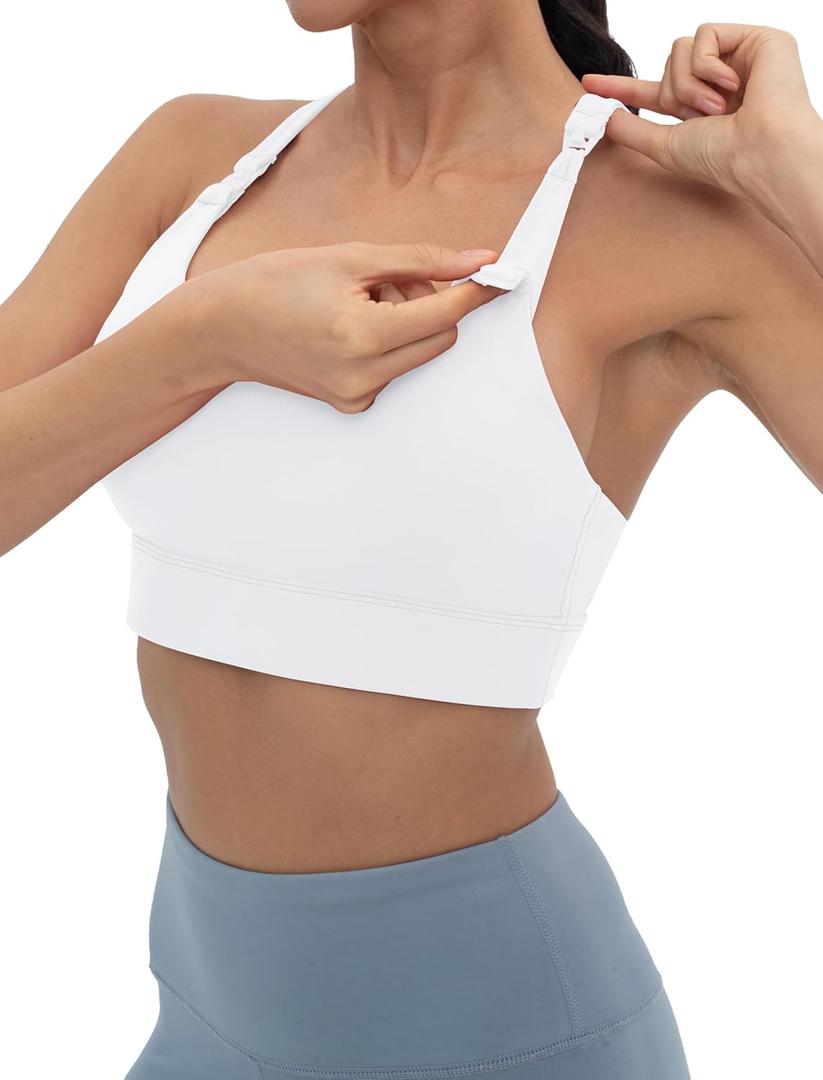 Foucome Nursing Bras for Breastfeeding Racerback Maternity Sports Bra Workout Yoga Pregnancy Bra (Large, White)
