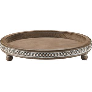 Handmade 12 Inch Decorative Tray, Small Beaded Tray Coffee Table Decor, Warm Brown Round Wooden Tray for Coffee Table, Dining Room Table Entryway and Living Room Table