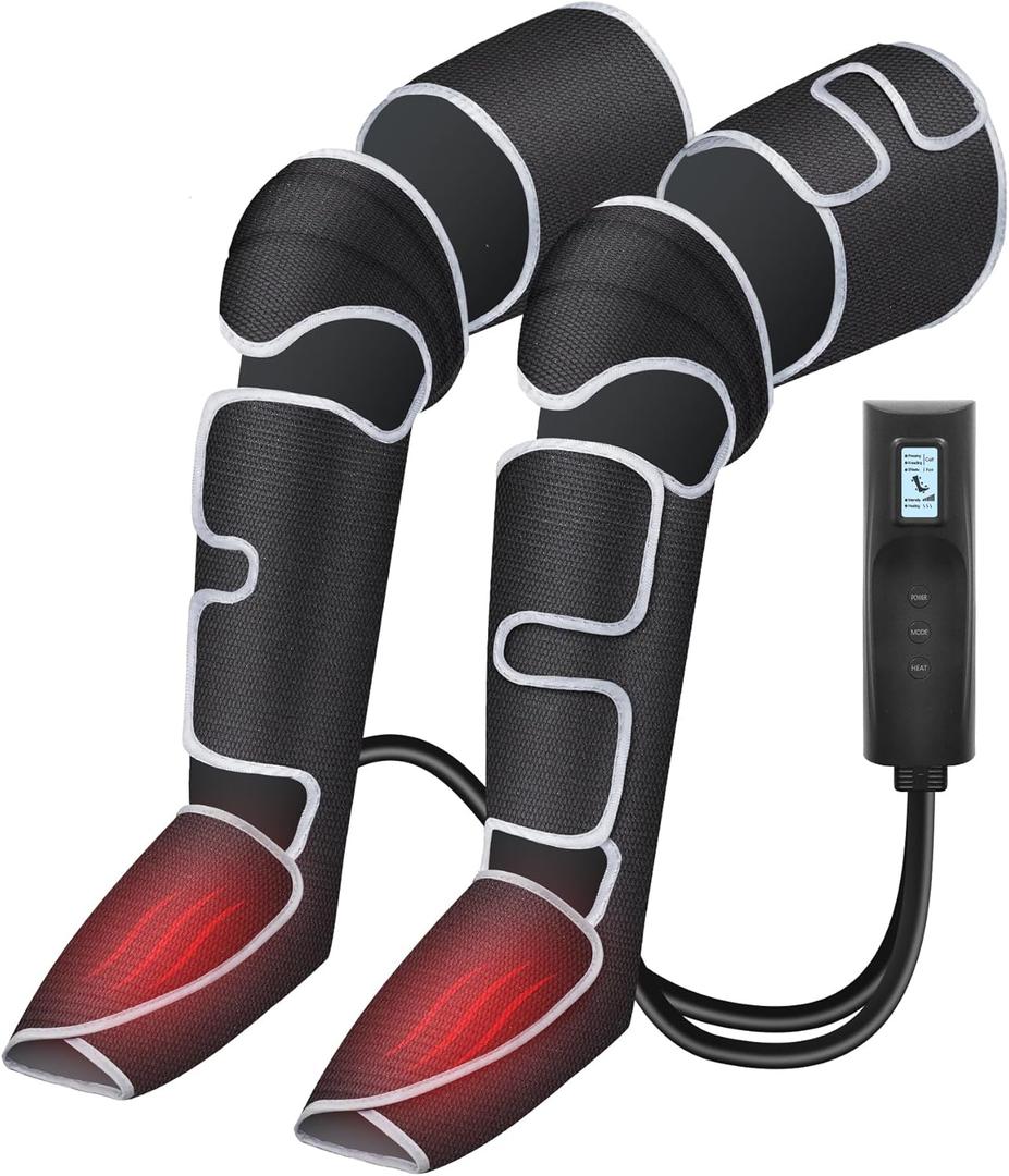 COMFIER Leg Massager for Circulation, 3 Heat 3 Modes 3 Intensities Full Leg Foot Compression Massager (Jet Black)