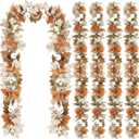 4 Pcs Fall Garland Fall Decor 9ft Autumn Maple Leaves Pumpkin Berry Garland Thanksgiving Halloween Mantle Fireplace Farmhouse Harvest Decorations for Home Mantle Fireplace Porch Table (White)